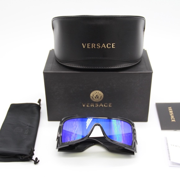 NEW VE4451 GB1/55 BLACK BLUE OVERSIZED SHIELD SUNGLASSES VERSACE MOD 4451 - Picture 10 of 10